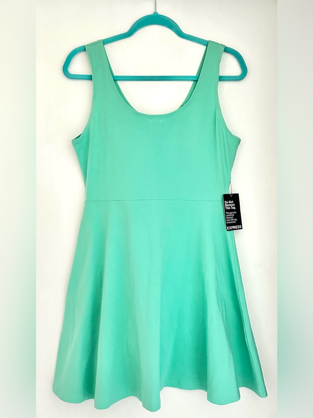 NWT Express Light Green Mint Zip-Up Sleeveless Mini Dress %95 Cotton Size Large